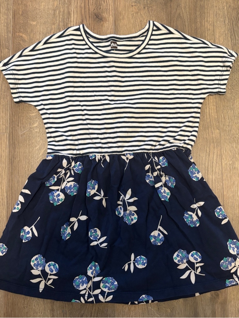 Tea Collection Navy & White Striped Top with Navy Floral Skirt Dress